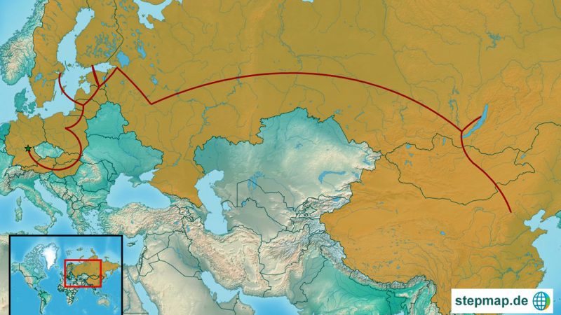So sieht sie aus, meine Route von Deutschland nach China. (Map: stepmap.de)